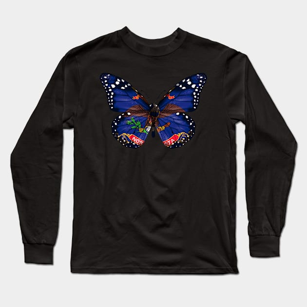 North Dakota Flag Butterfly - Gift for North Dakotan From North Dakota ND Long Sleeve T-Shirt by Country Flags